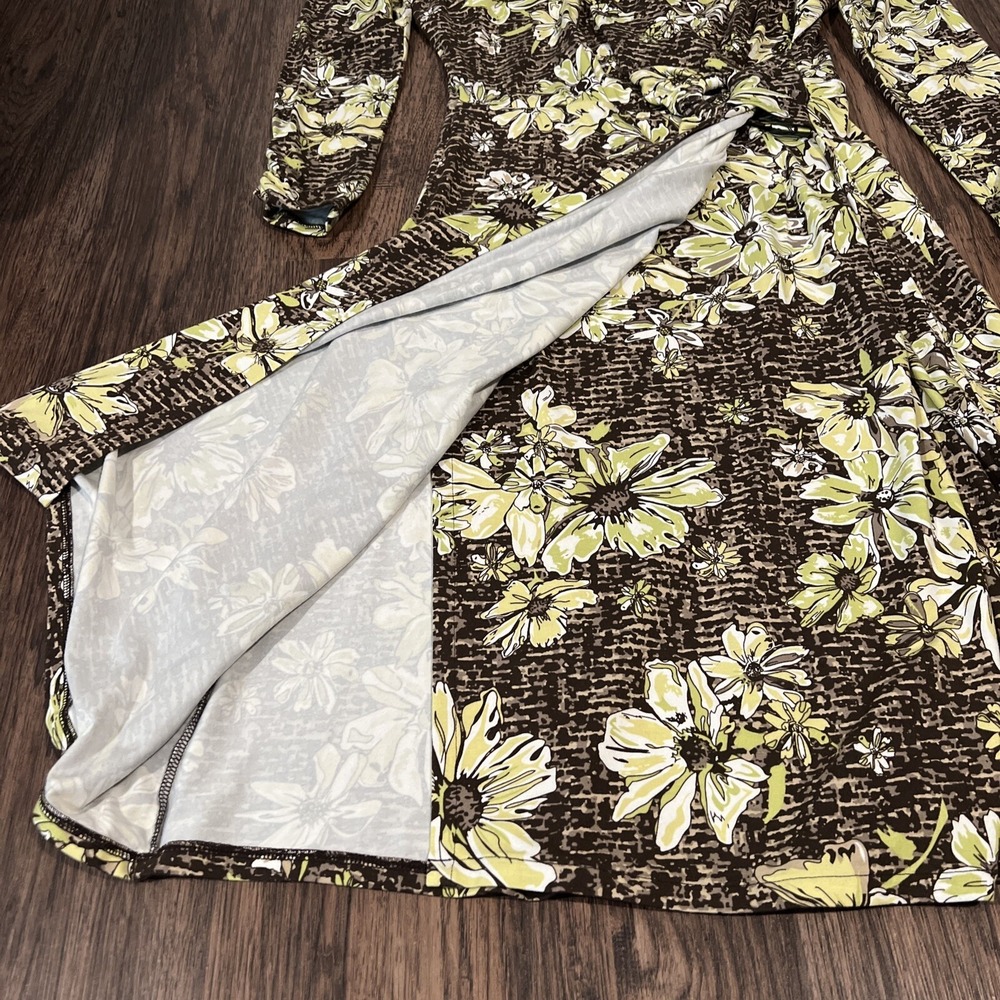 Pendleton Womens Floral Wrap Dress Long Sleeve Plunge V Neck Grn Brown Size S
